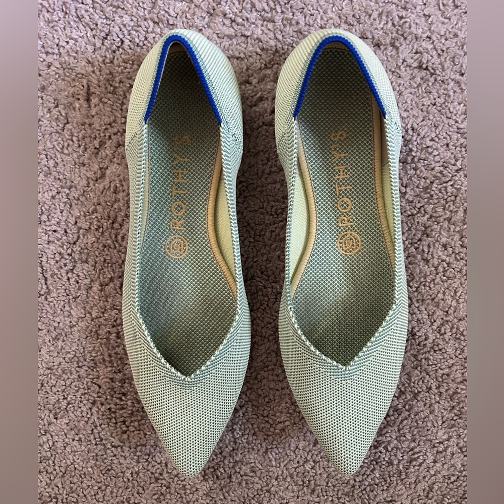 Rothy's Mint Green Flats with Blue Accents